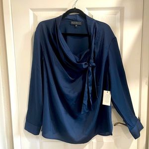 NWT - ELOQUII - Dark Blue Satin Blouse - Size 20